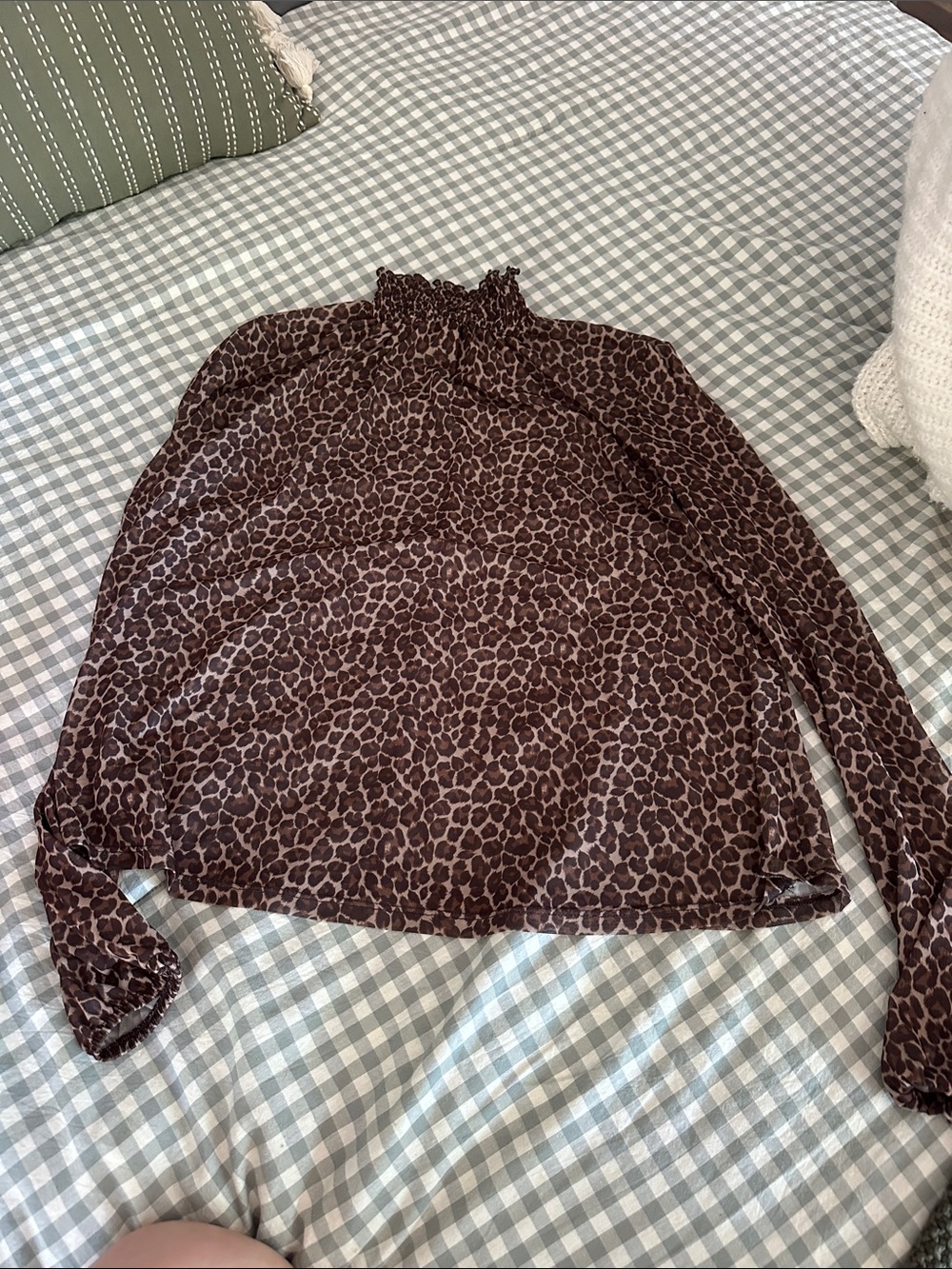 wild fable Brown Leopard-Print Long Sleeve Mock Neck Top